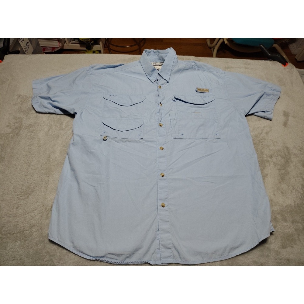 Columbia Fishing Shirt Men L Blue Vented Nautical Outdoor Boating Beach Classic